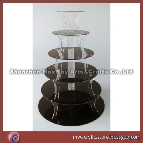Black Round Finely Designed Acrylic 6 Tiers Cup Cake Display Stand Rack